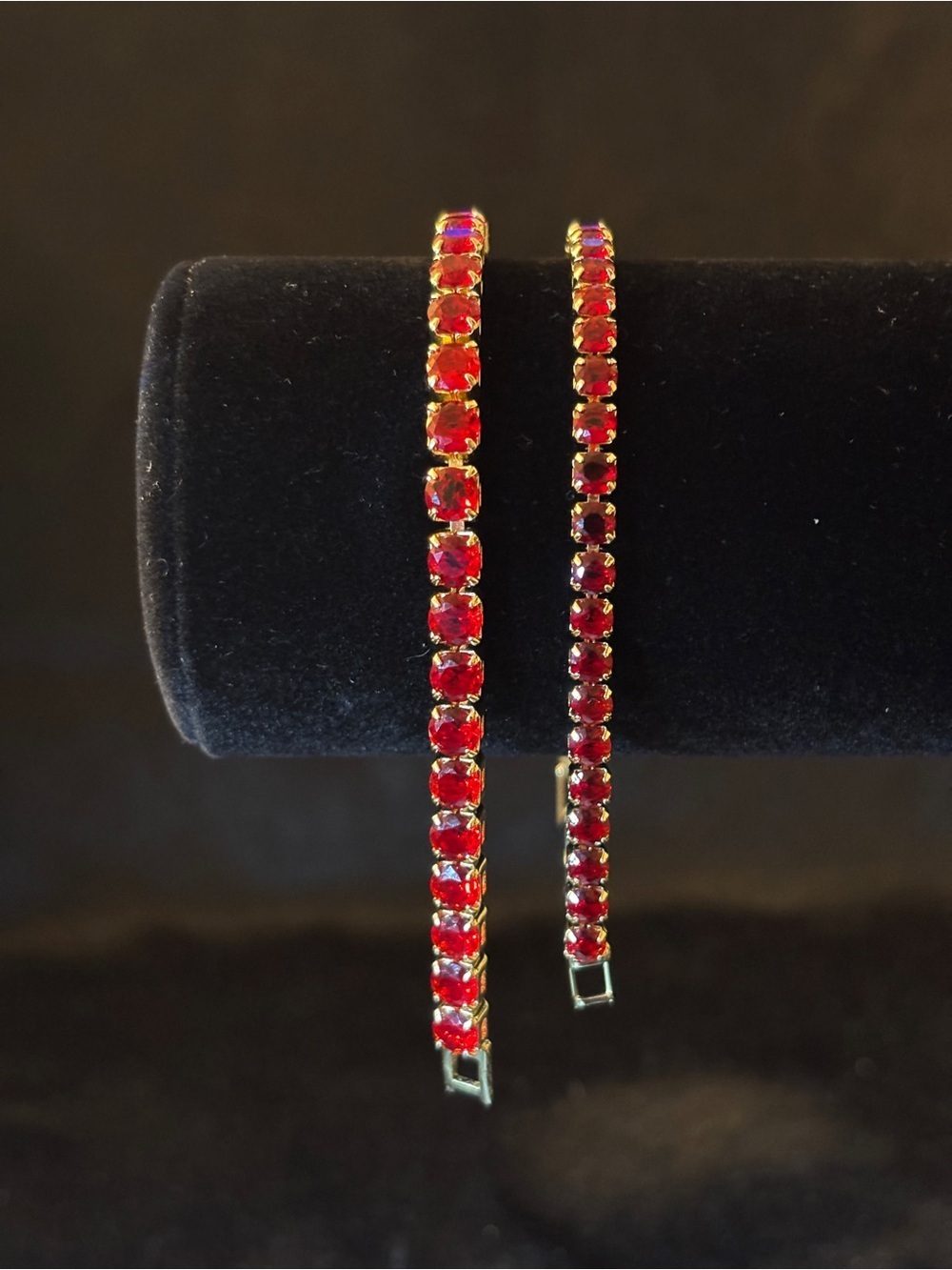 2 Yellow Gold Red Tennis CZ Bracelet 8 in. - Picture 13 of 15